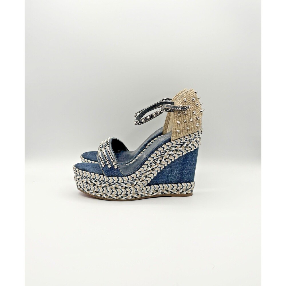 Christian Louboutin Madmonica 110 Denim Spiked Wedge Espadrilles Size EU 40 - Picture 2 of 10